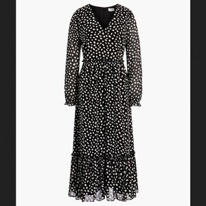 J. Crew Womens Printed Crinkle Shiffon V-Neck Ruffle Hem Midi Dress - S